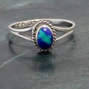 Mexican Childs Ring 925 Sterling Silver Azurite Size 4.25 Vintage Braided Petite